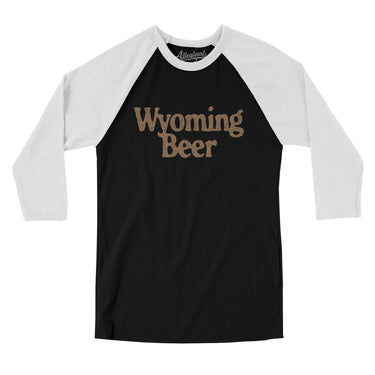 Wyoming Beer Men/Unisex Raglan 3/4 Sleeve T-Shirt-Black with White-Allegiant Goods Co. Vintage Sports Apparel
