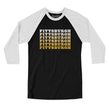 Pittsburgh Repeat Men/Unisex Raglan 3/4 Sleeve T-Shirt-Black with White-Allegiant Goods Co. Vintage Sports Apparel