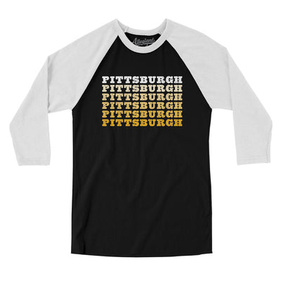 Pittsburgh Repeat Men/Unisex Raglan 3/4 Sleeve T-Shirt-Black with White-Allegiant Goods Co. Vintage Sports Apparel