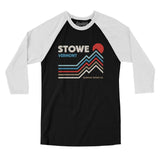 Stowe Vermont Men/Unisex Raglan 3/4 Sleeve T-Shirt-Black with White-Allegiant Goods Co. Vintage Sports Apparel