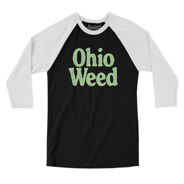 Ohio Weed Men/Unisex Raglan 3/4 Sleeve T-Shirt-Black with White-Allegiant Goods Co. Vintage Sports Apparel