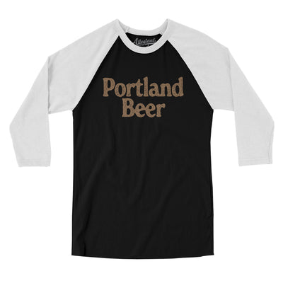 Portland Beer Men/Unisex Raglan 3/4 Sleeve T-Shirt-Black with White-Allegiant Goods Co. Vintage Sports Apparel
