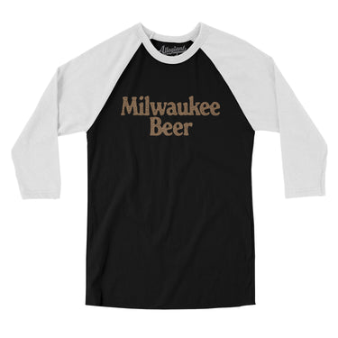 Milwaukee Beer Men/Unisex Raglan 3/4 Sleeve T-Shirt-Black with White-Allegiant Goods Co. Vintage Sports Apparel