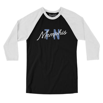 Memphis Tn Overprinted Men/Unisex Raglan 3/4 Sleeve T-Shirt-Black with White-Allegiant Goods Co. Vintage Sports Apparel