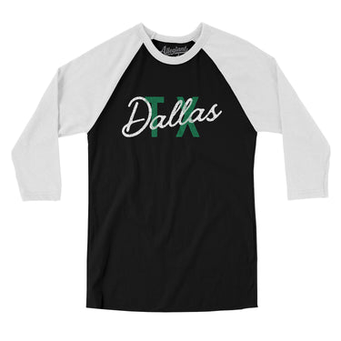 Dallas Tx Overprinted Men/Unisex Raglan 3/4 Sleeve T-Shirt-Allegiant Goods Co. Vintage Sports Apparel