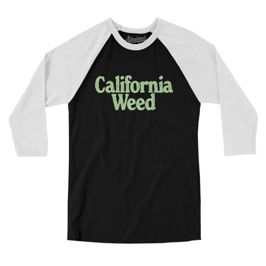 California Weed Men/Unisex Raglan 3/4 Sleeve T-Shirt-Black with White-Allegiant Goods Co. Vintage Sports Apparel