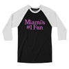 Miami's Number 1 Fan Men/Unisex Raglan 3/4 Sleeve T-Shirt-Black with White-Allegiant Goods Co. Vintage Sports Apparel