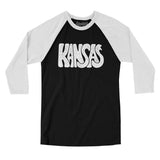 Kansas State Shape Text Men/Unisex Raglan 3/4 Sleeve T-Shirt-Black with White-Allegiant Goods Co. Vintage Sports Apparel