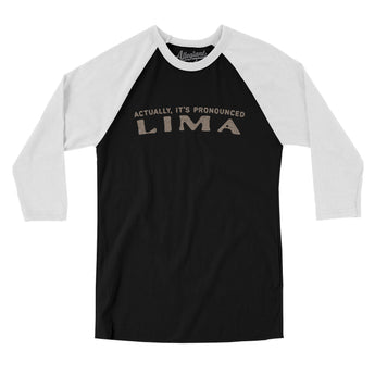Actually It's Pronounced Lima Men/Unisex Raglan 3/4 Sleeve T-Shirt-Black with White-Allegiant Goods Co. Vintage Sports Apparel