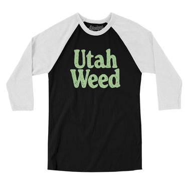 Utah Weed Men/Unisex Raglan 3/4 Sleeve T-Shirt-Black with White-Allegiant Goods Co. Vintage Sports Apparel