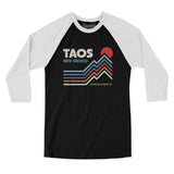 Taos New Mexico Men/Unisex Raglan 3/4 Sleeve T-Shirt-Black with White-Allegiant Goods Co. Vintage Sports Apparel
