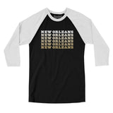 New Orleans Repeat Men/Unisex Raglan 3/4 Sleeve T-Shirt-Black with White-Allegiant Goods Co. Vintage Sports Apparel