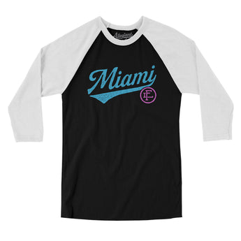 Miami Vintage Script Men/Unisex Raglan 3/4 Sleeve T-Shirt-Allegiant Goods Co. Vintage Sports Apparel