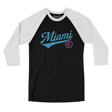 Miami Vintage Script Men/Unisex Raglan 3/4 Sleeve T-Shirt-Allegiant Goods Co. Vintage Sports Apparel