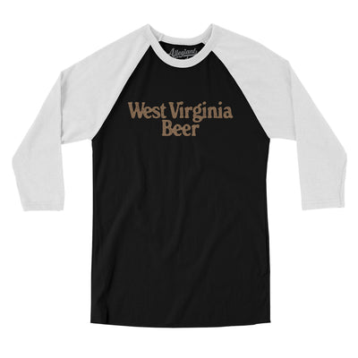 West Virginia Beer Men/Unisex Raglan 3/4 Sleeve T-Shirt-Black with White-Allegiant Goods Co. Vintage Sports Apparel