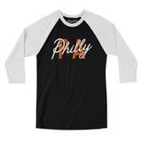 Philly Pa Overprinted Men/Unisex Raglan 3/4 Sleeve T-Shirt-Black with White-Allegiant Goods Co. Vintage Sports Apparel