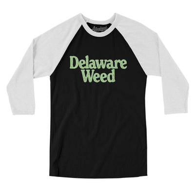 Delaware Weed Men/Unisex Raglan 3/4 Sleeve T-Shirt-Black with White-Allegiant Goods Co. Vintage Sports Apparel