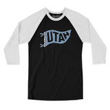 Utah Pennant Men/Unisex Raglan 3/4 Sleeve T-Shirt-Black with White-Allegiant Goods Co. Vintage Sports Apparel