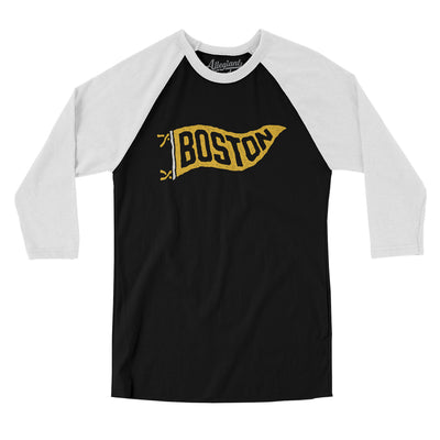Boston Pennant Men/Unisex Raglan 3/4 Sleeve T-Shirt-Black with White-Allegiant Goods Co. Vintage Sports Apparel