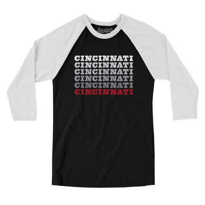 Cincinnati Repeat Men/Unisex Raglan 3/4 Sleeve T-Shirt-Black with White-Allegiant Goods Co. Vintage Sports Apparel