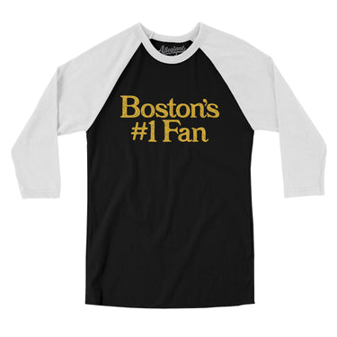 Boston's Number 1 Fan Men/Unisex Raglan 3/4 Sleeve T-Shirt-Black with White-Allegiant Goods Co. Vintage Sports Apparel