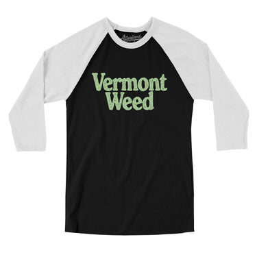 Vermont Weed Men/Unisex Raglan 3/4 Sleeve T-Shirt-Black with White-Allegiant Goods Co. Vintage Sports Apparel