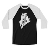 Maine State Shape Text Men/Unisex Raglan 3/4 Sleeve T-Shirt-Allegiant Goods Co. Vintage Sports Apparel