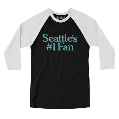 Seattle's Number 1 Fan Men/Unisex Raglan 3/4 Sleeve T-Shirt-Black with White-Allegiant Goods Co. Vintage Sports Apparel
