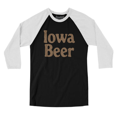 Iowa Beer Men/Unisex Raglan 3/4 Sleeve T-Shirt-Black with White-Allegiant Goods Co. Vintage Sports Apparel