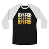 Boston Repeat Men/Unisex Raglan 3/4 Sleeve T-Shirt-Black with White-Allegiant Goods Co. Vintage Sports Apparel