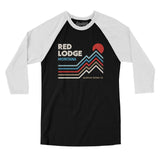 Red Lodge Montana Men/Unisex Raglan 3/4 Sleeve T-Shirt-Black with White-Allegiant Goods Co. Vintage Sports Apparel