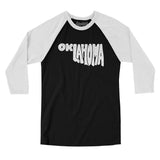 Oklahoma State Shape Text Men/Unisex Raglan 3/4 Sleeve T-Shirt-Black with White-Allegiant Goods Co. Vintage Sports Apparel