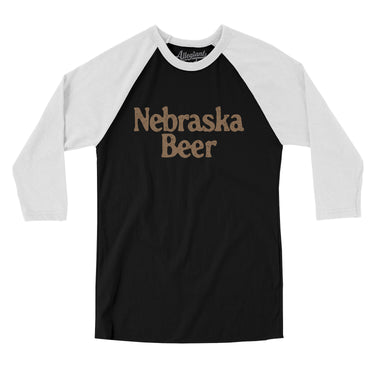 Nebraska Beer Men/Unisex Raglan 3/4 Sleeve T-Shirt-Black with White-Allegiant Goods Co. Vintage Sports Apparel
