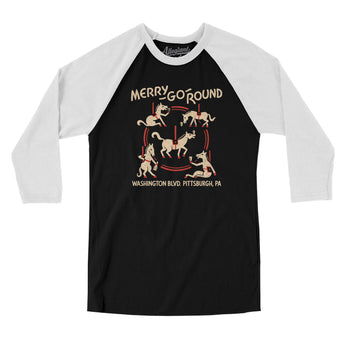 Merry Go Round Pittsburgh Men/Unisex Raglan 3/4 Sleeve T-Shirt-Black with White-Allegiant Goods Co. Vintage Sports Apparel