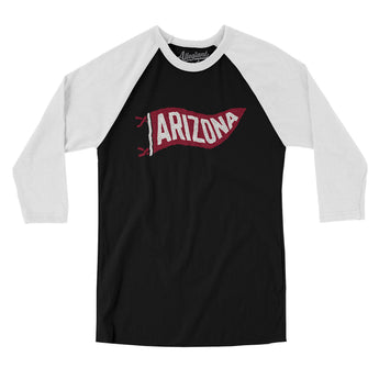 Arizona Pennant Men/Unisex Raglan 3/4 Sleeve T-Shirt-Black with White-Allegiant Goods Co. Vintage Sports Apparel