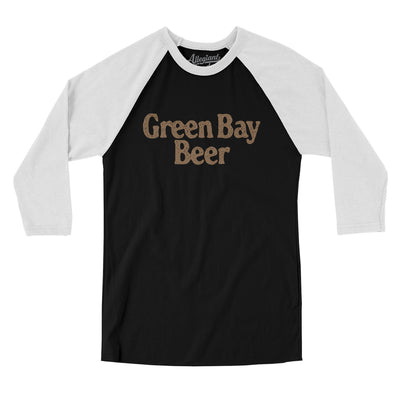 Green Bay Beer Men/Unisex Raglan 3/4 Sleeve T-Shirt-Black with White-Allegiant Goods Co. Vintage Sports Apparel