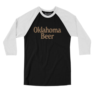 Oklahoma Beer Men/Unisex Raglan 3/4 Sleeve T-Shirt-Black with White-Allegiant Goods Co. Vintage Sports Apparel