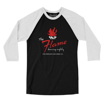 The Flame San Diego Men/Unisex Raglan 3/4 Sleeve T-Shirt-Black with White-Allegiant Goods Co. Vintage Sports Apparel
