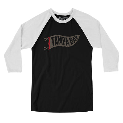Tampa Bay Pennant Men/Unisex Raglan 3/4 Sleeve T-Shirt-Black with White-Allegiant Goods Co. Vintage Sports Apparel