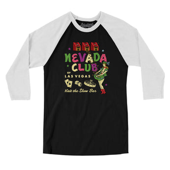 Nevada Club Las Vegas Men/Unisex Raglan 3/4 Sleeve T-Shirt-Black with White-Allegiant Goods Co. Vintage Sports Apparel