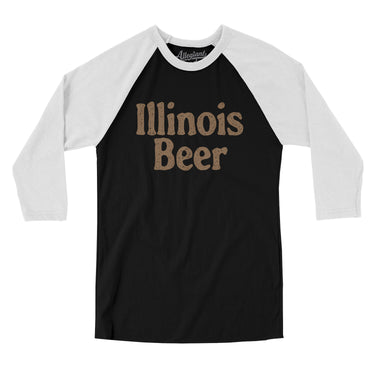 Illinois Beer Men/Unisex Raglan 3/4 Sleeve T-Shirt-Black with White-Allegiant Goods Co. Vintage Sports Apparel