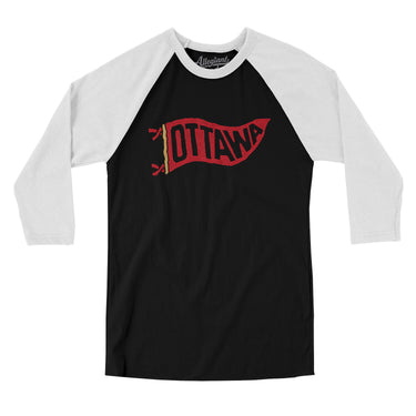 Ottawa Pennant Men/Unisex Raglan 3/4 Sleeve T-Shirt-Black with White-Allegiant Goods Co. Vintage Sports Apparel