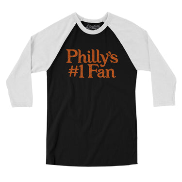 Philly's Number 1 Fan Men/Unisex Raglan 3/4 Sleeve T-Shirt-Black with White-Allegiant Goods Co. Vintage Sports Apparel