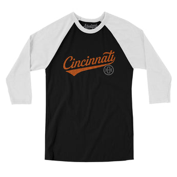 Cincinnati Vintage Script Men/Unisex Raglan 3/4 Sleeve T-Shirt-Allegiant Goods Co. Vintage Sports Apparel