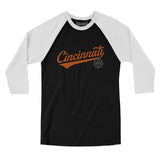 Cincinnati Vintage Script Men/Unisex Raglan 3/4 Sleeve T-Shirt-Allegiant Goods Co. Vintage Sports Apparel