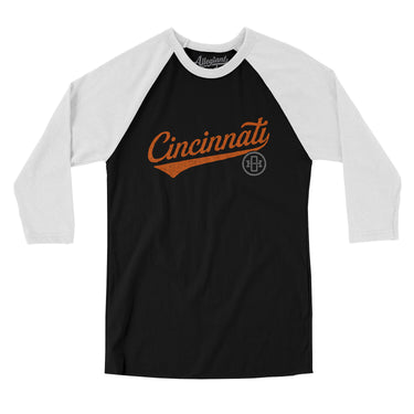 Cincinnati Vintage Script Men/Unisex Raglan 3/4 Sleeve T-Shirt-Allegiant Goods Co. Vintage Sports Apparel