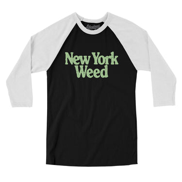 New York Weed Men/Unisex Raglan 3/4 Sleeve T-Shirt-Black with White-Allegiant Goods Co. Vintage Sports Apparel