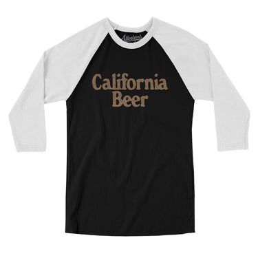 California Beer Men/Unisex Raglan 3/4 Sleeve T-Shirt-Black with White-Allegiant Goods Co. Vintage Sports Apparel