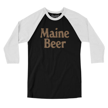 Maine Beer Men/Unisex Raglan 3/4 Sleeve T-Shirt-Black with White-Allegiant Goods Co. Vintage Sports Apparel