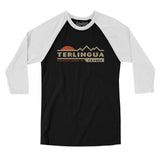 Terlingua Mountain Sunset Men/Unisex Raglan 3/4 Sleeve T-Shirt-Black with White-Allegiant Goods Co. Vintage Sports Apparel